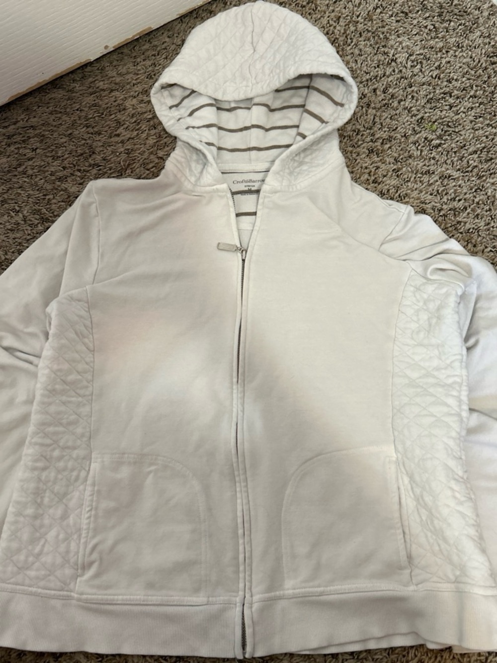 croft & barrow White Quilted-Panel Hooded Zip Hoodie